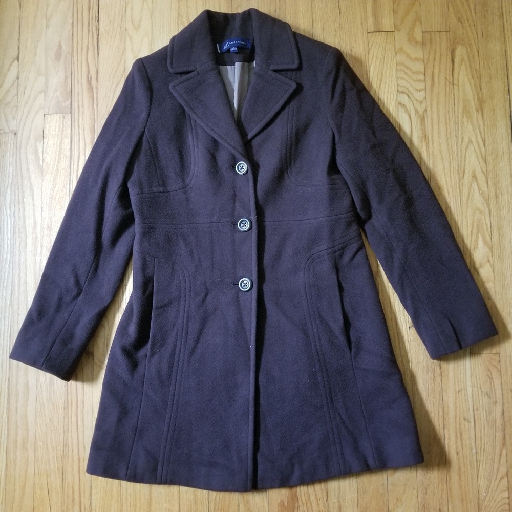 Anne Klein Wool Coat Chocolate Brown Medium